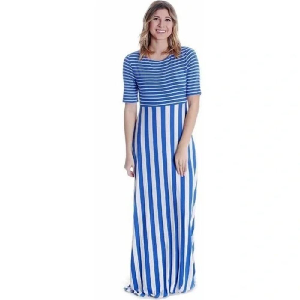 Matilda Jane Blue Striped The Road Ahead White Maxi Dress